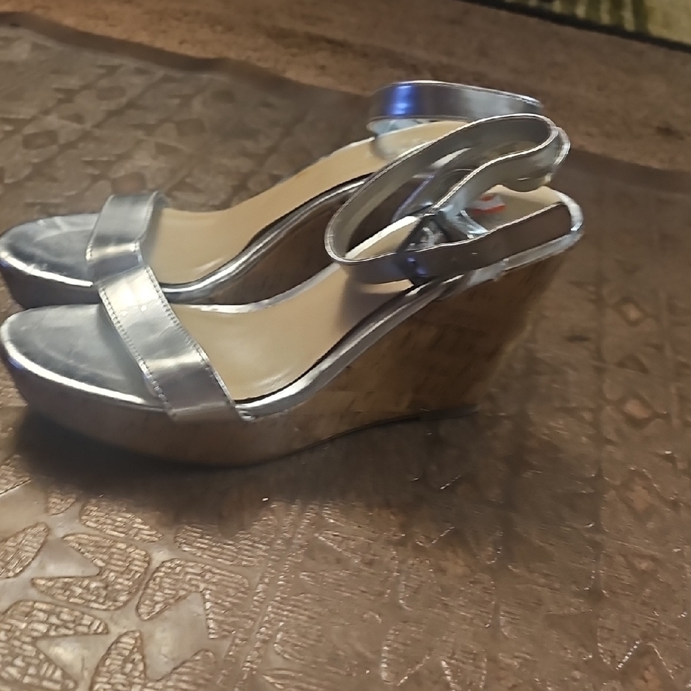Old Navy Silver Wedge Sandals with Slingback Strap